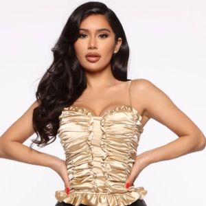 Fashion Nova Satin Bustier Top | Gold